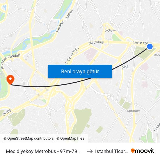 Mecidiyeköy Metrobüs - 97m-79m-79km-141a-141m-336m Yönü to İstanbul Ticaret Üniversitesi map