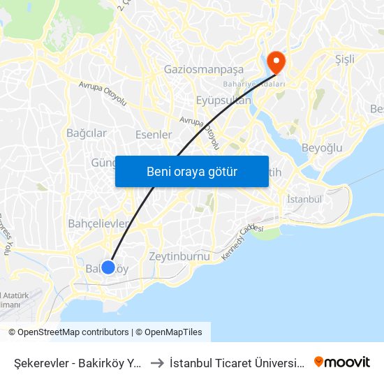 Şekerevler - Bakirköy Yönü to İstanbul Ticaret Üniversitesi map