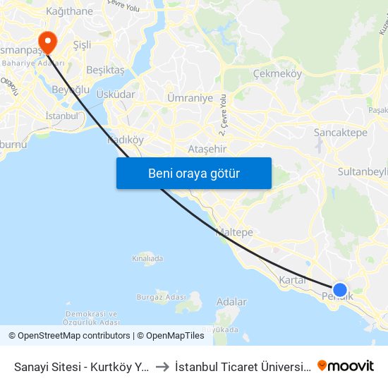 Sanayi Sitesi - Kurtköy Yönü to İstanbul Ticaret Üniversitesi map