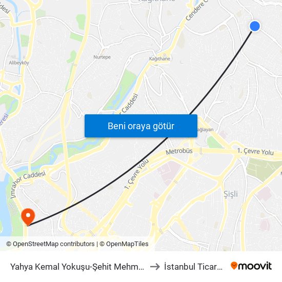 Yahya Kemal Yokuşu-Şehit Mehmet Ali Kiliç - Kagithane Yönü to İstanbul Ticaret Üniversitesi map