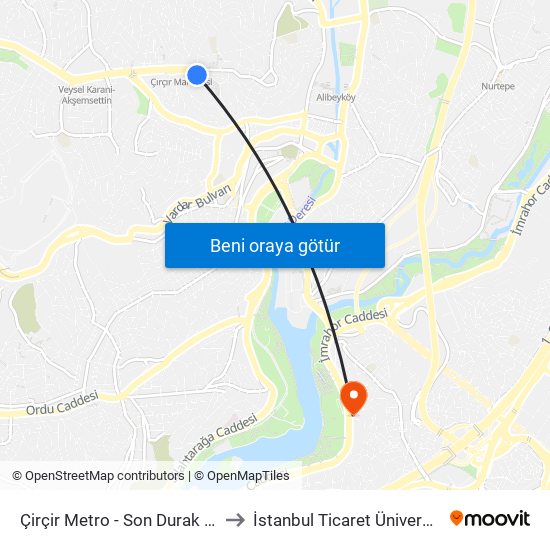 Çirçir Metro - Son Durak Yönü to İstanbul Ticaret Üniversitesi map