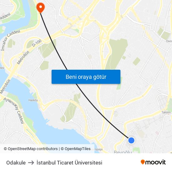 Odakule to İstanbul Ticaret Üniversitesi map