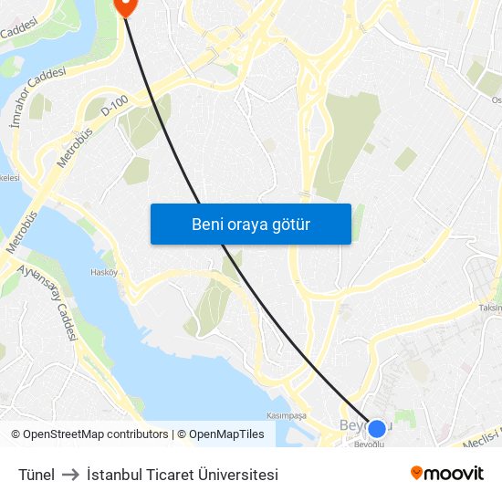 Tünel to İstanbul Ticaret Üniversitesi map