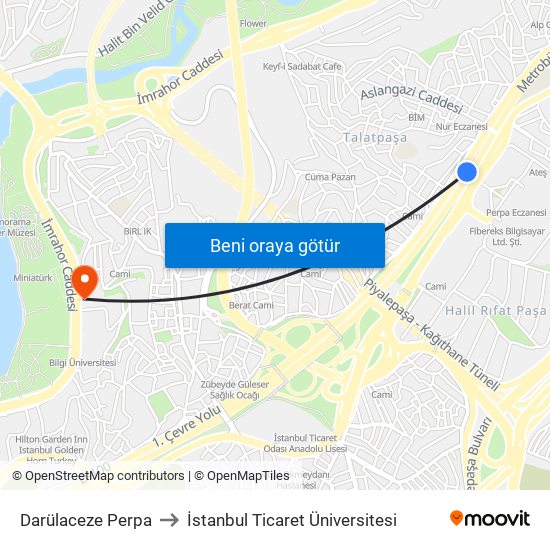 Darülaceze Perpa to İstanbul Ticaret Üniversitesi map