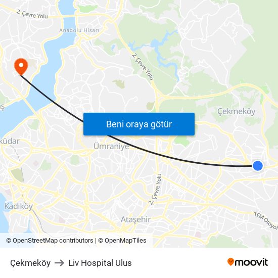 Çekmeköy to Liv Hospital Ulus map