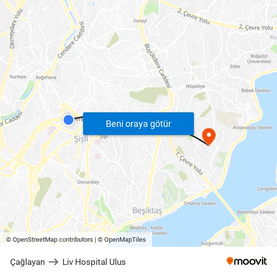 Çağlayan to Liv Hospital Ulus map