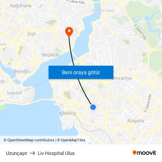 Uzunçayır to Liv Hospital Ulus map
