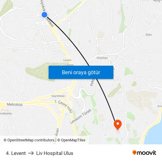 4. Levent to Liv Hospital Ulus map