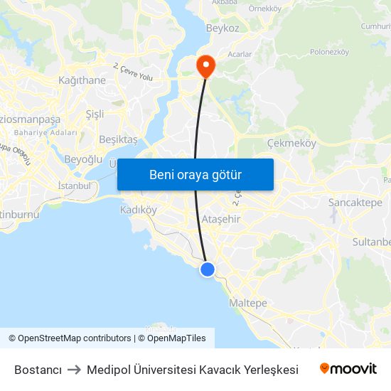 Bostancı to Medipol Üniversitesi Kavacık Yerleşkesi map