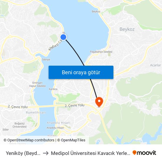 Yeniköy (Beyden) to Medipol Üniversitesi Kavacık Yerleşkesi map