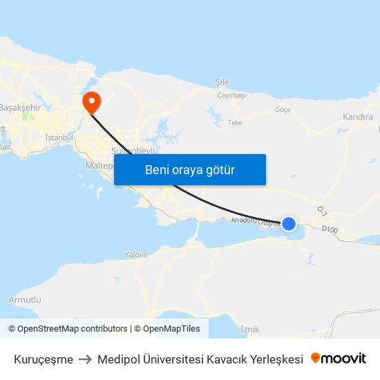 Kuruçeşme to Medipol Üniversitesi Kavacık Yerleşkesi map