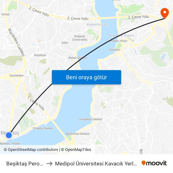 Beşiktaş Peronlar to Medipol Üniversitesi Kavacık Yerleşkesi map