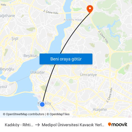 Kadıköy - Rihtim1 to Medipol Üniversitesi Kavacık Yerleşkesi map