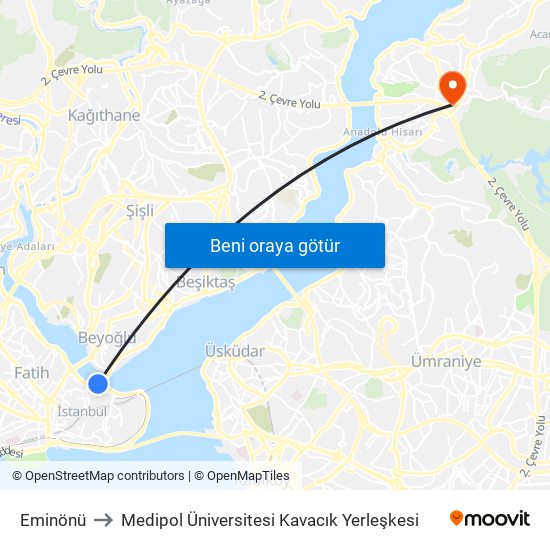 Eminönü to Medipol Üniversitesi Kavacık Yerleşkesi map