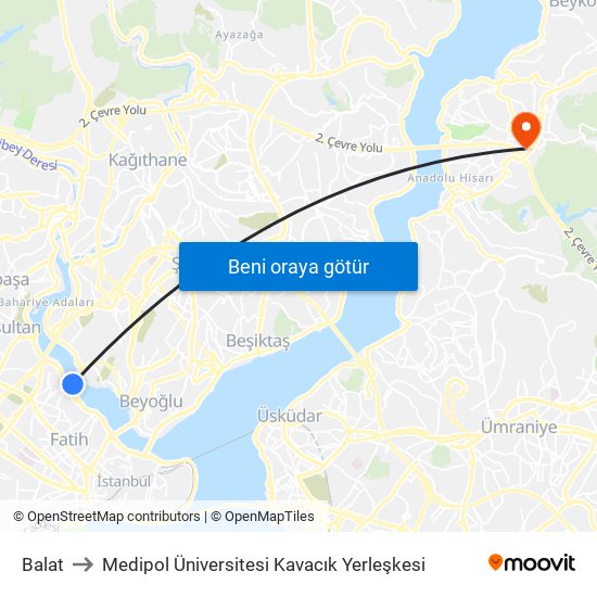 Balat to Medipol Üniversitesi Kavacık Yerleşkesi map