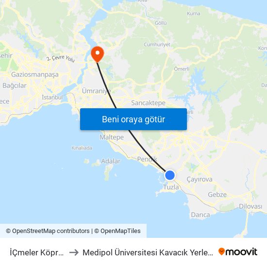 İÇmeler Köprüsü to Medipol Üniversitesi Kavacık Yerleşkesi map