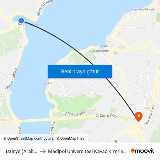 İstinye (Arabalı) to Medipol Üniversitesi Kavacık Yerleşkesi map