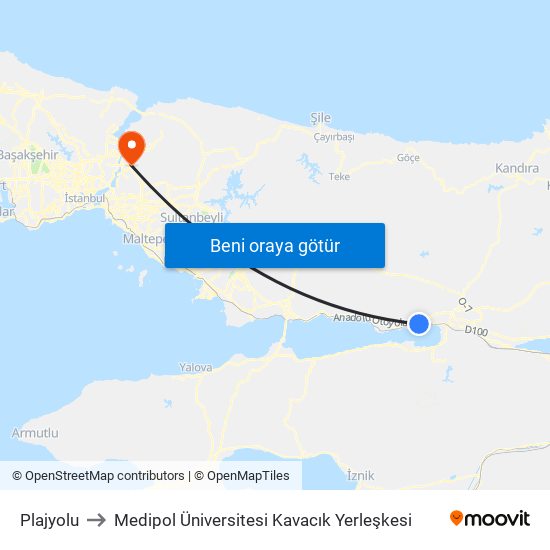 Plajyolu to Medipol Üniversitesi Kavacık Yerleşkesi map