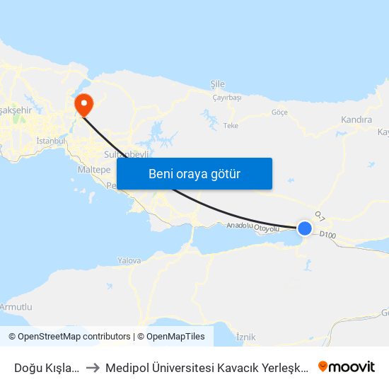 Doğu Kışla 1 to Medipol Üniversitesi Kavacık Yerleşkesi map