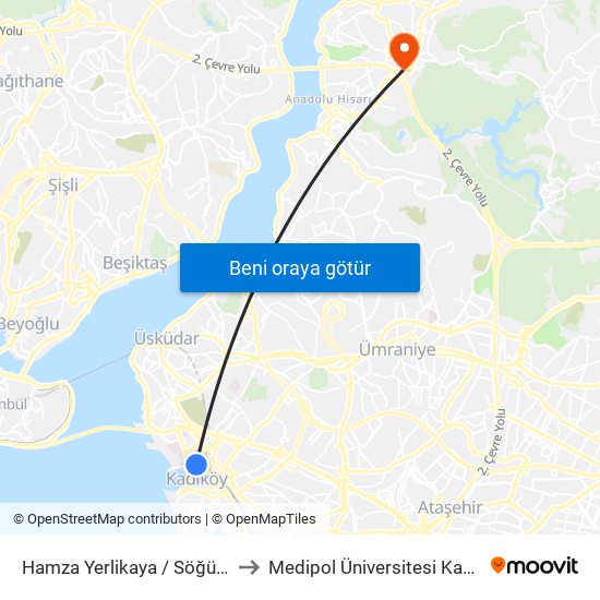 Hamza Yerlikaya / Söğütlüçeşme Yönü to Medipol Üniversitesi Kavacık Yerleşkesi map