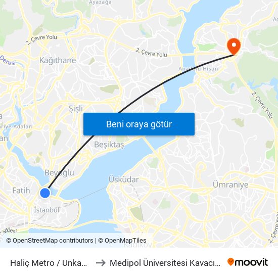 Haliç Metro / Unkapanı Yönü to Medipol Üniversitesi Kavacık Yerleşkesi map