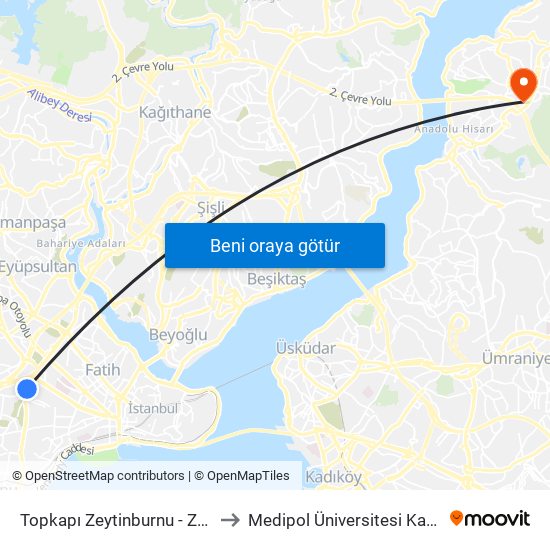 Topkapı Zeytinburnu - Zeytinburnu Yönü to Medipol Üniversitesi Kavacık Yerleşkesi map