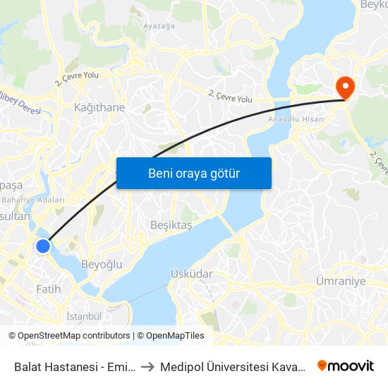 Balat Hastanesi - Eminönü Yönü to Medipol Üniversitesi Kavacık Yerleşkesi map