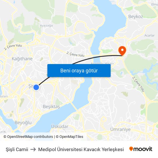 Şişli Camii to Medipol Üniversitesi Kavacık Yerleşkesi map