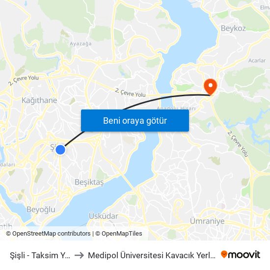 Şişli - Taksim Yönü to Medipol Üniversitesi Kavacık Yerleşkesi map