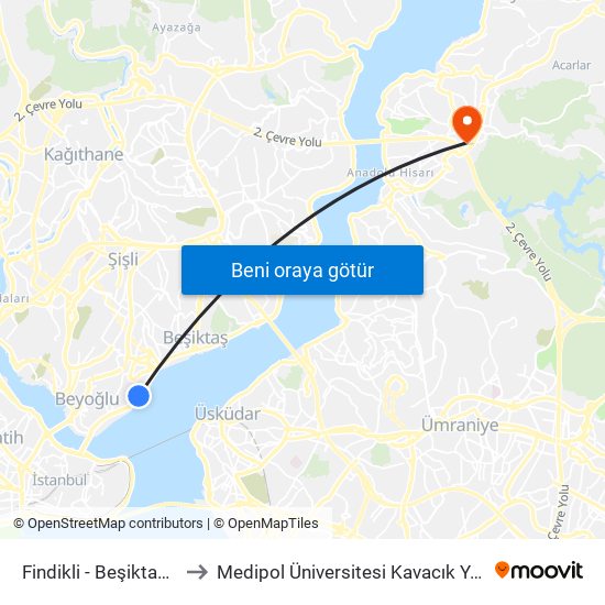Findikli - Beşiktaş Yönü to Medipol Üniversitesi Kavacık Yerleşkesi map