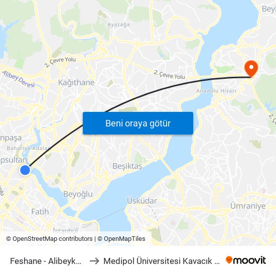 Feshane - Alibeyköy Yönü to Medipol Üniversitesi Kavacık Yerleşkesi map
