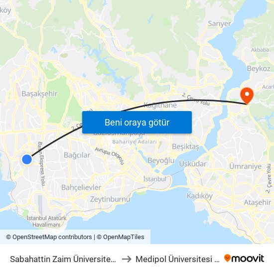 Sabahattin Zaim Üniversitesi - Sefaköy-İkitelli Yönü to Medipol Üniversitesi Kavacık Yerleşkesi map