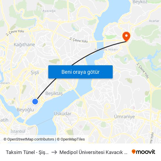 Taksim Tünel  - Şişli Yönü to Medipol Üniversitesi Kavacık Yerleşkesi map