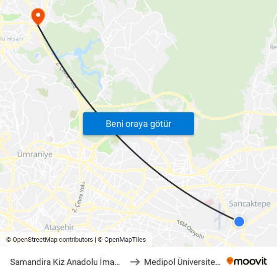 Samandira Kiz Anadolu İmam Hatip Lisesi - Ümraniye Yönü to Medipol Üniversitesi Kavacık Yerleşkesi map