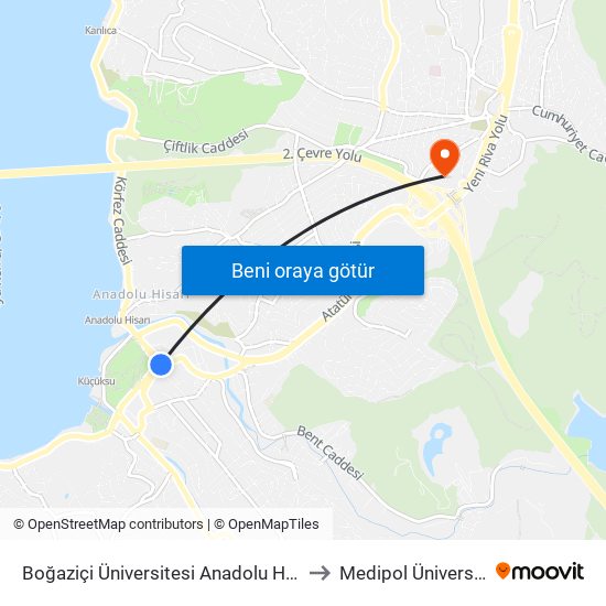 Boğaziçi Üniversitesi Anadolu Hisari Kampüsü - Kavacik Köprüsü 15n Yönü to Medipol Üniversitesi Kavacık Yerleşkesi map