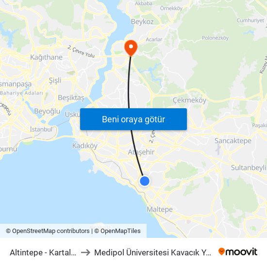 Altintepe  - Kartal Yönü to Medipol Üniversitesi Kavacık Yerleşkesi map