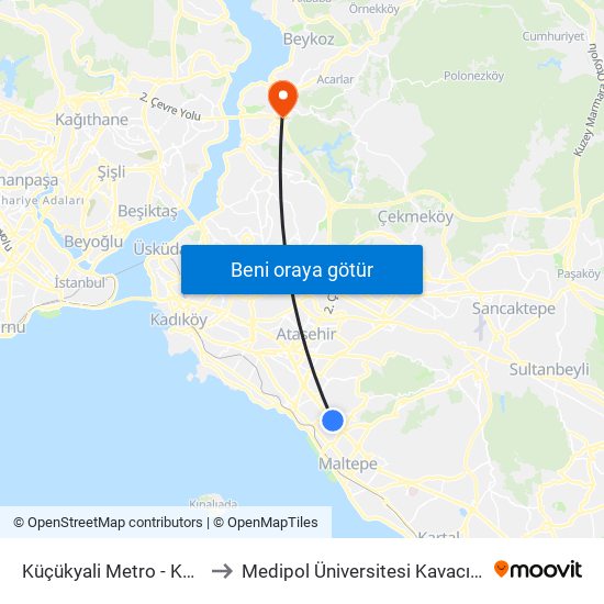 Küçükyali Metro - Kartal Yönü to Medipol Üniversitesi Kavacık Yerleşkesi map