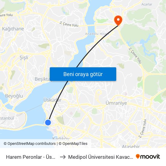 Harem Peronlar - Üsküdar Yönü to Medipol Üniversitesi Kavacık Yerleşkesi map