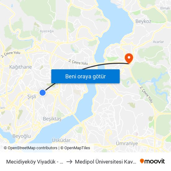 Mecidiyeköy Viyadük - Kuştepe Yönü to Medipol Üniversitesi Kavacık Yerleşkesi map