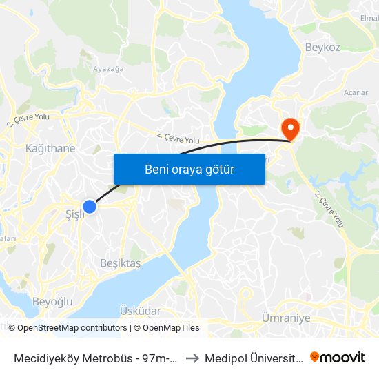 Mecidiyeköy Metrobüs - 97m-79m-79km-141a-141m-336m Yönü to Medipol Üniversitesi Kavacık Yerleşkesi map