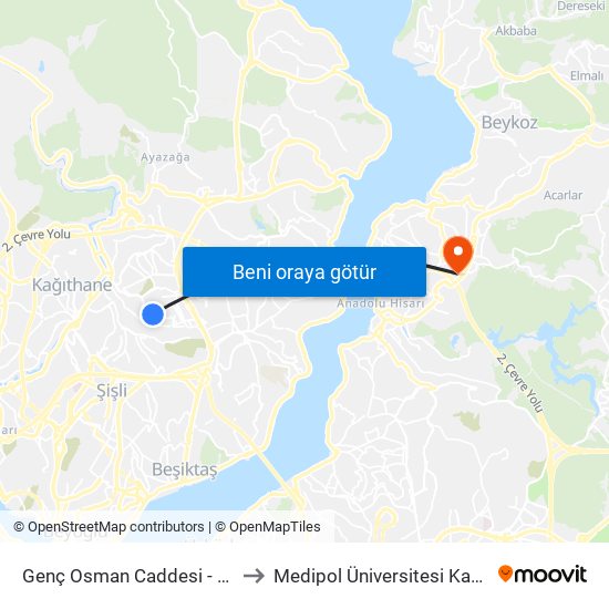 Genç Osman Caddesi - Kagithane Yönü to Medipol Üniversitesi Kavacık Yerleşkesi map