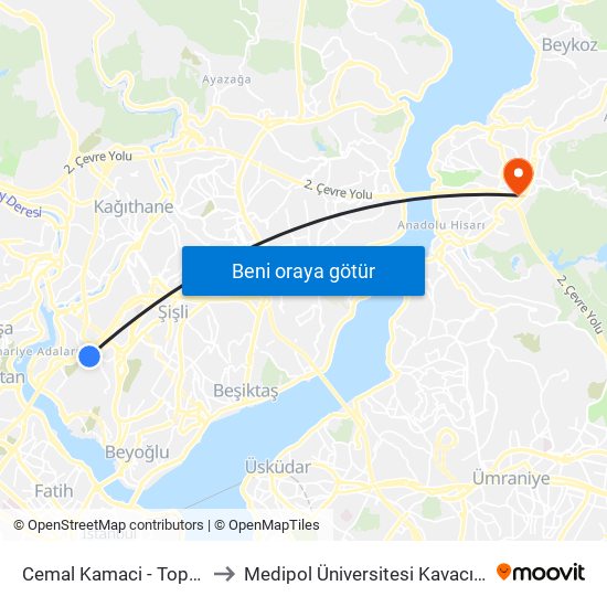 Cemal Kamaci - Topkapi Yönü to Medipol Üniversitesi Kavacık Yerleşkesi map