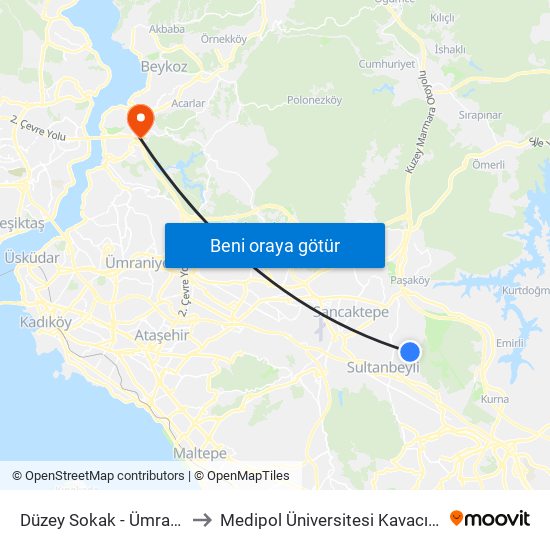 Düzey Sokak - Ümraniye Yönü to Medipol Üniversitesi Kavacık Yerleşkesi map