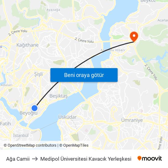 Ağa Camii to Medipol Üniversitesi Kavacık Yerleşkesi map