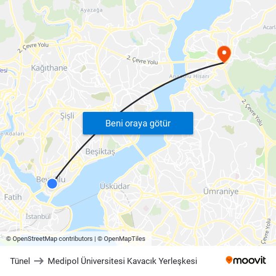 Tünel to Medipol Üniversitesi Kavacık Yerleşkesi map