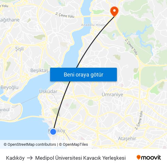 Kadıköy to Medipol Üniversitesi Kavacık Yerleşkesi map