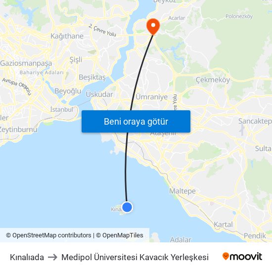 Kınalıada to Medipol Üniversitesi Kavacık Yerleşkesi map