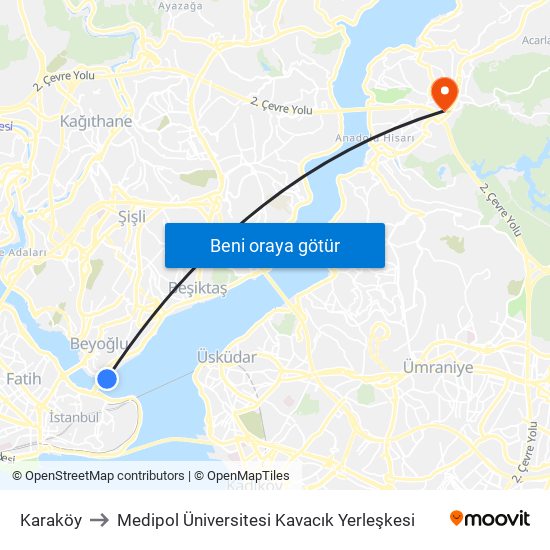 Karaköy to Medipol Üniversitesi Kavacık Yerleşkesi map