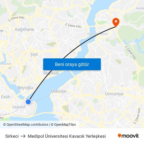 Sirkeci to Medipol Üniversitesi Kavacık Yerleşkesi map