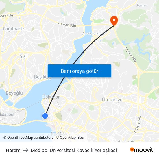 Harem to Medipol Üniversitesi Kavacık Yerleşkesi map